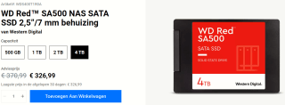 Western Digital Red SA500 2.5" 4000 GB SATA III 3D NAND 4TB voor €326,99 bij Western Digital