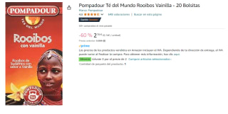 3 Paquetes de Pompadour Té del Mundo Rooibos Vainilla - 20 Bolsitas por 5.56€