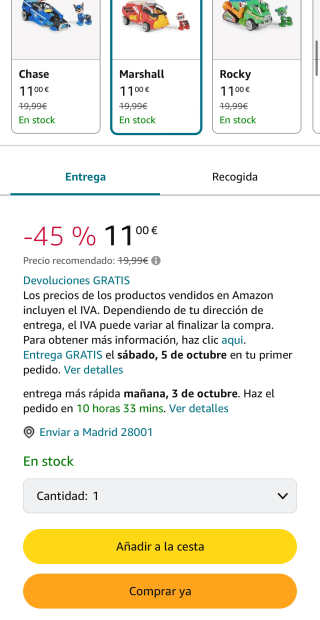 Patrulla Canina Figura y Coche Luces y Sonido por solo 11€