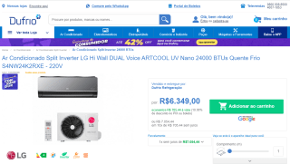 Ar Condicionado da LG, modelo Split Inverter Hi Wall - R$ 6.349