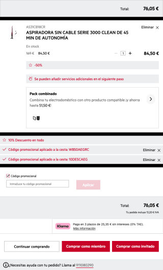 Aspiradora AEG sin cable Serie 3000 Clean 45 min de autonomía AS31CB18CR por solo 76,05€
