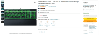 Teclado Razer Ornata V3 X por $700 en Amazon