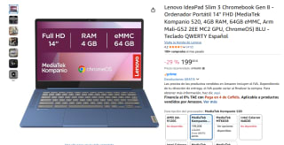 Lenovo IdeaPad Slim 3 Chromebook Gen 8 MediaTek Kompanio 520, 4GB RAM, 64GB eMMC, Arm Mali-G52 2EE MC2 GPU, ChromeOS por 199€