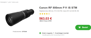 Canon RF 800mm F11 IS STM lens voor €563,03 bij Proshop