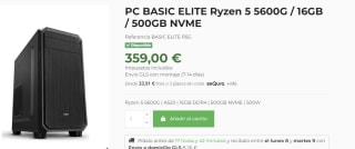 PC BASIC ELITE Ryzen 5 5600G, 16GB, 500GB NVME por 359€