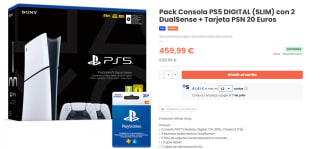 Consola PS5 DIGITAL (SLIM) con 2 DualSense + Tarjeta PSN 20 Euros por 459,99€