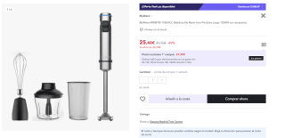 Batidora De Mano MyWave MWBTM-1500ACC Inox Pie Extra Largo 1500W con accesorios por 15.24€