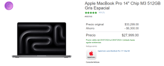 MacBook Pro 14" M3 512GB por $27,999 en Costco