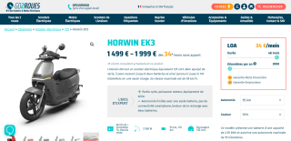 Scooter électrique Horwin EK3 avec frais de préparation et carte grise Inclus - 3.5kW, Autonomie 110 kms, vitesse 95km/h à 1 499€