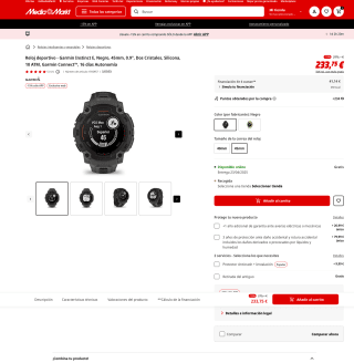 Reloj deportivo Garmin Instinct E Negro 45mm 0.9" Dos Cristales Silicona 10 ATM Garmin Connect 16 días Autonomía por solo 198,68€