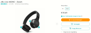 JBL LIVE 460NC - Draadloze on-ear koptelefoon - Zwart voor €51,41 bij Art & Craft