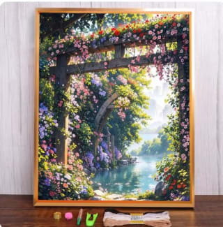 Kit de bordado a mano de punto de cruz con patrón de paisaje de flores por 10,39€