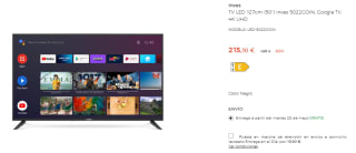 Televisión LED 50 pulgadas Inves 5022GOIN, Google TV, 4K UHD por 215,10€
