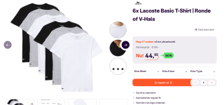 Lacoste Essentials Basic Crew Shirt Heren (6-pack) voor €44,95 bij Ibood