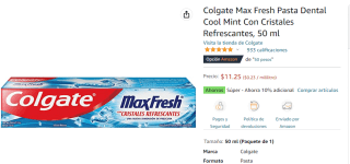 Pasta dental Colgate Max Fresh Cool Mint 50ml por $11