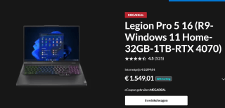 Lenovo Legion Pro 5 16ARX8 AMD Ryzen™ 9 7945HX Laptop 40,6 cm (16") voor €1549,01 bij Lenovo