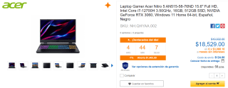 Laptop Acer Nitro 5 AN515-58-76ND 15.6" i7-12700H RTX 3060 por $18,529 en CyberPuerta