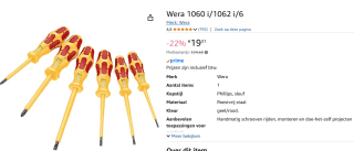 Wera 1060 i/1062 i/6 geïsoleerde schroevendraaierset voor €19,31 bij Amazon