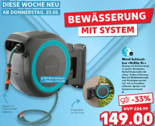 Gardena wandslangenbox Roll Up 35 meter incl tuinspuit voor €149 bij Kaufland in Duitsland