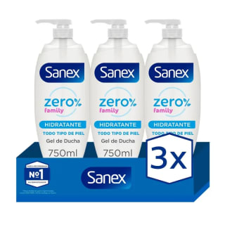 Gel de ducha o baño Sanex Zero% Family para los adultos y niños 750ml. Pack 3 por 8,55€
