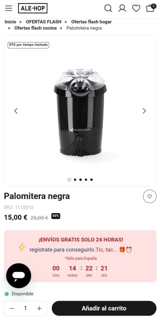 Palomitera Negra ALE-HOP por 15€