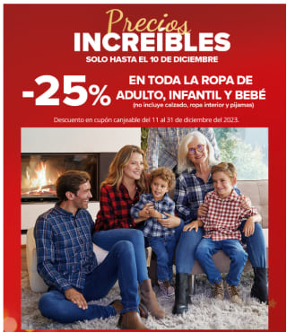 Descuento de -25% en ropa adulto infantil y bebé (acumulable)