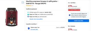 Machine expresso broyeur à café grains Krups EA810770 à 279,99€