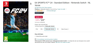 EA Sports FC 24 Standard Edition voor Nintendo Switch voor €24,99 bij Amazon