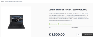 Lenovo ThinkPad P1 Gen 7 (21KV001UMH) voor €1.600 bij Caps