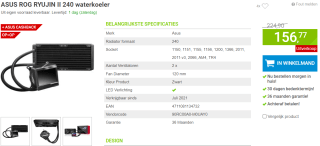 ASUS ROG RYUJIN II 240 waterkoeler voor €116,77 na cashback bij Megekko
