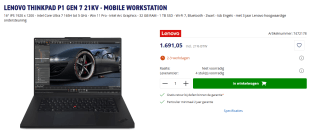 Lenovo ThinkPad P1 Gen 7 (21KV001UMH) voor €1.691,05 bij Azerty