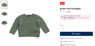 85% korting op groen vest met knoopjes bij terStal in maat 86