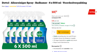 Dettol Badkamerreiniger Spray 6 x 500ml 6 x 500 ml voor €10,77 bij Bol