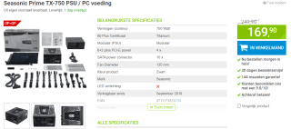 Seasonic Prime TX-750 PSU / PC voeding voor €169,90 bij Megekko