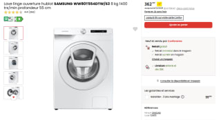Lave linge hublot SAMSUNG A+++ WW80T554DTW/S3 à 362,38€