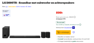 LG DS95TR - Soundbar met subwoofer en achterspeakers voor €899 bij Bol