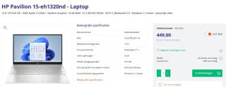 HP Pavilion 15-eh1320nd 5300U Notebook 39,6 cm (15.6") Full HD AMD Ryzen voor €592,30 bij Azerty