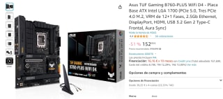Placa Base Asus TUF Gaming B760-PLUS WiFi D4 por 152,90€