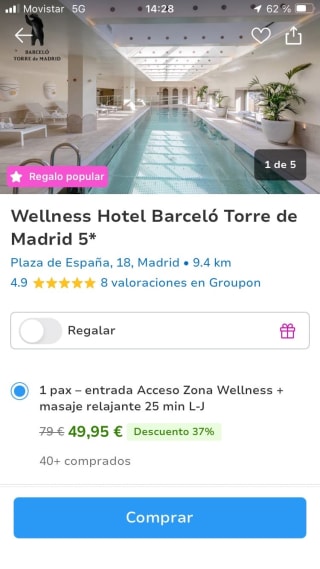 37% descuento Barcelo Wellness Torre Madrid