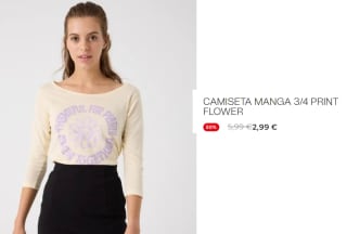 Camiseta de Manga 3/4 Print Flower de Mujer por 2.99€