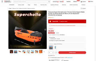 Outsunny Kayak Hinchable Canoa Kayak Inflable PVC con Remo Bomba de Mano y Kit de Reparación 270x93x50 a solo 34,90€