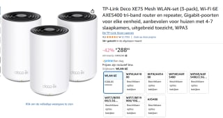 TP-Link Deco XE75 - Mesh WiFi - WiFi Versterker - Wifi 6E - 5400 Mbps - 3-Pack voor €288,85 bij Amazon