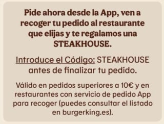 Burger King: SteakHouse gratis con un pedido mínimo de 10€