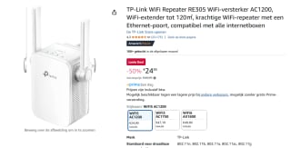 TP-Link RE305 - WiFi Versterker - Range Extender - 1200 Mbps voor €24,90 bij Amazon