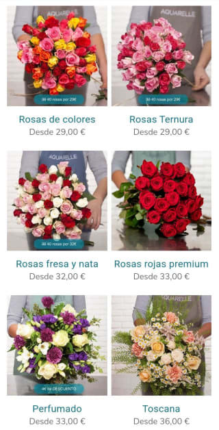 40 Rosas en un ramo al precio de 30 por 29€.