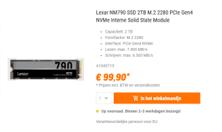 Lexar NM790 2TB M.2 PCIe NVMe voor €99,99 bij Nbb