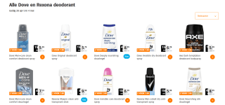 Alle Dove en Rexona deodorant 2 voor €7 bij de AH