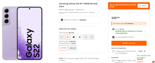 Samsung Galaxy S22 5G de 8GB/128GB por 339,99€