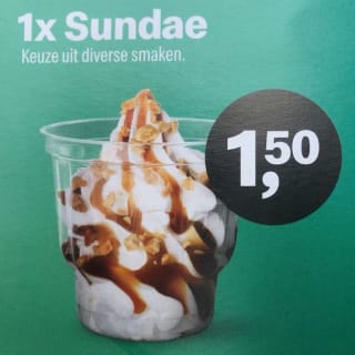 1 Sundae ijs voor €1,50 bij McDonald's