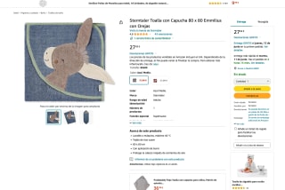 Toalla Sterntaler con capucha 80 x 80 Emmilius con Orejas por 27,99€